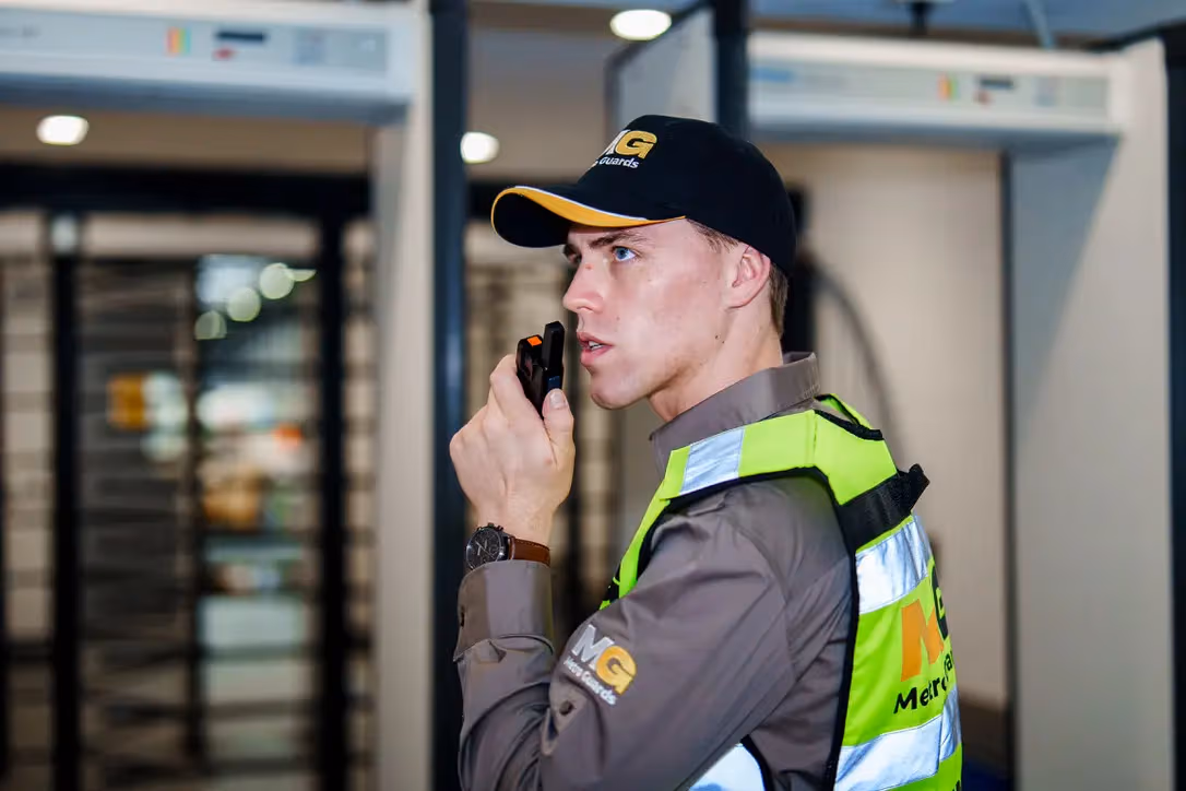 Metro Guards gatehouse security guard at a Melbourne site entrance